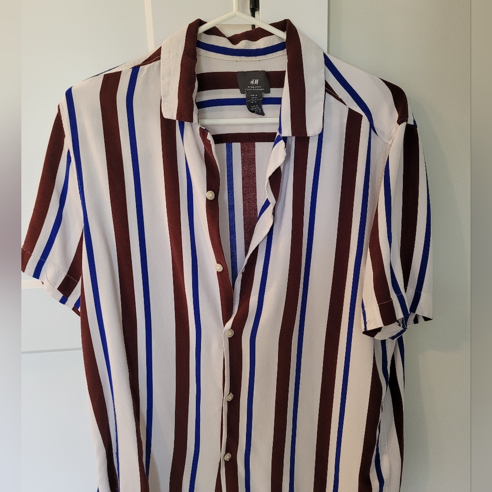 H&M Men's Summer Striped Shirt - Red, Blue, White